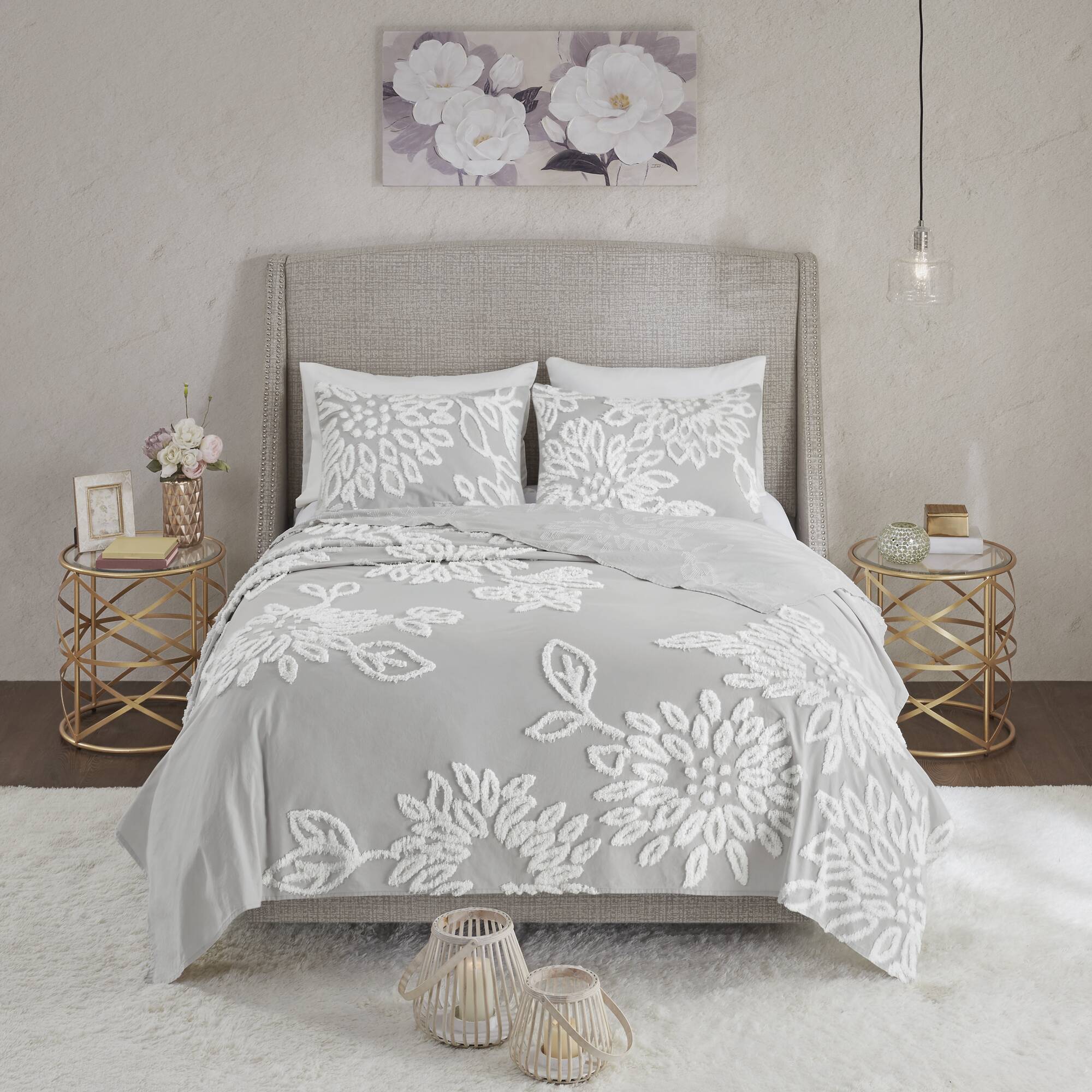 Veronica 3-Piece Tufted Cotton Chenille Floral Duvet Cover Set - Image 3
