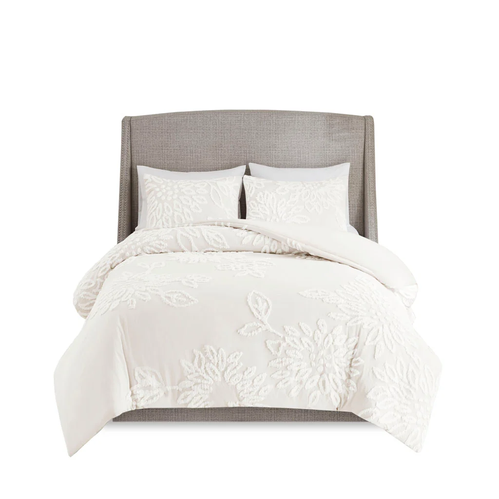 Veronica 3-Piece Tufted Cotton Chenille Floral Duvet Cover Set - Image 4