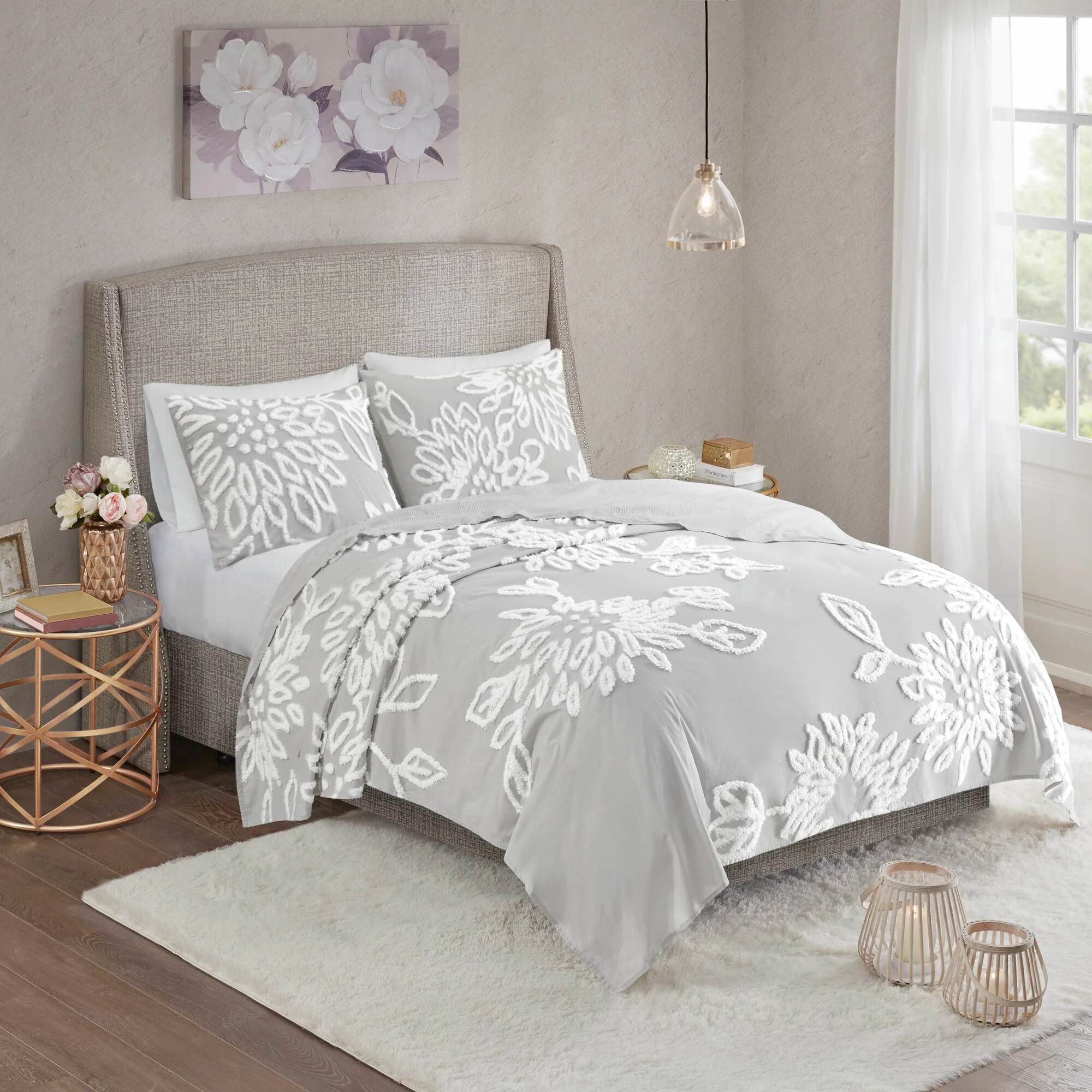 Veronica 3-Piece Tufted Cotton Chenille Floral Duvet Cover Set - Image 5