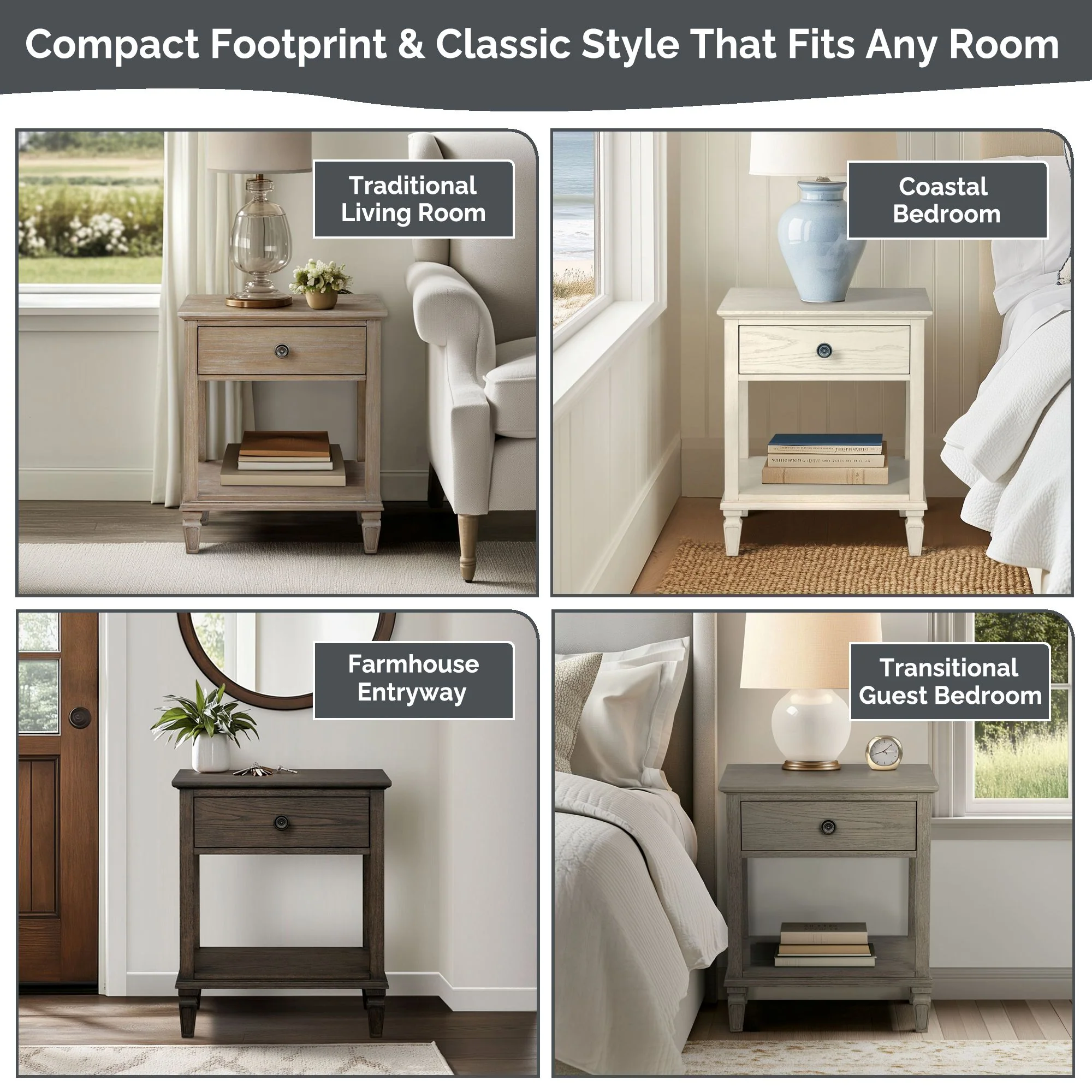 Victoria one-drawer wood bedside table with shelf - Image 16