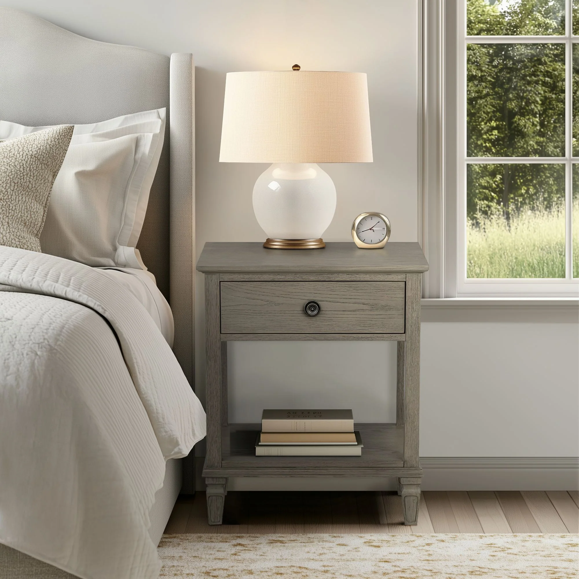 Victoria one-drawer wood bedside table with shelf - Image 20