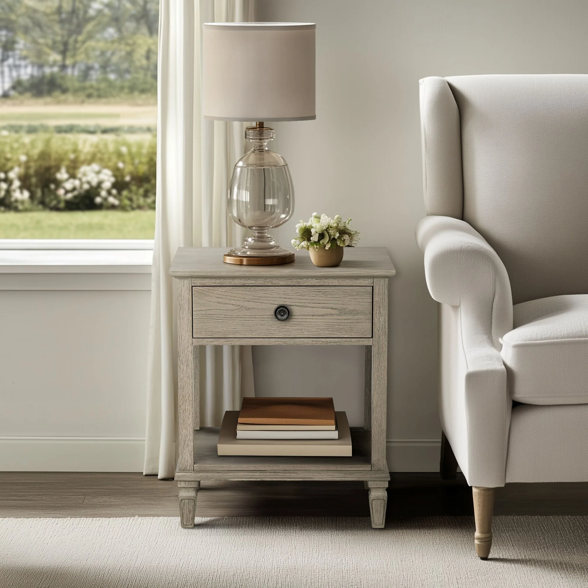 Victoria one-drawer wood bedside table with shelf - Image 22