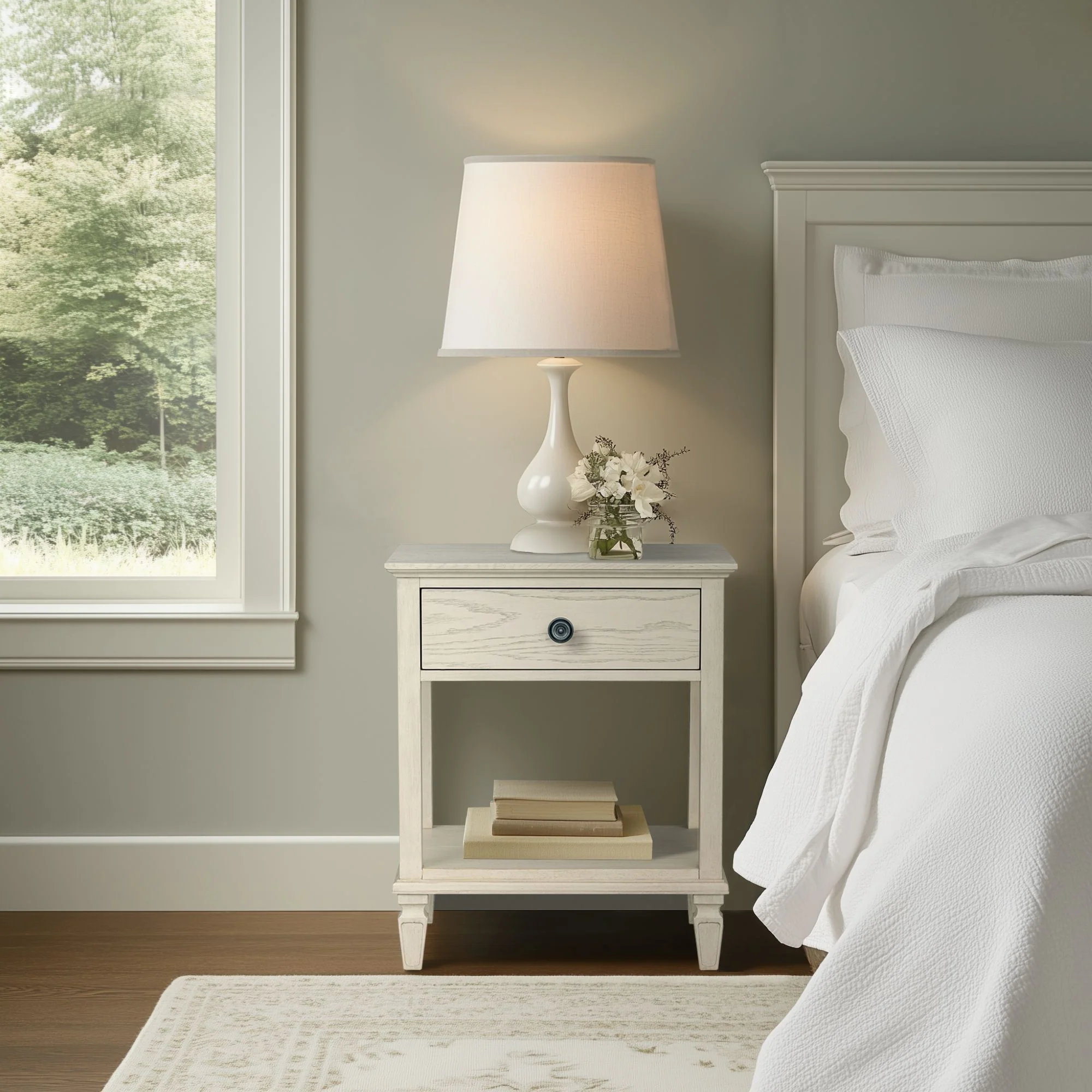 Victoria one-drawer wood bedside table with shelf - Image 34