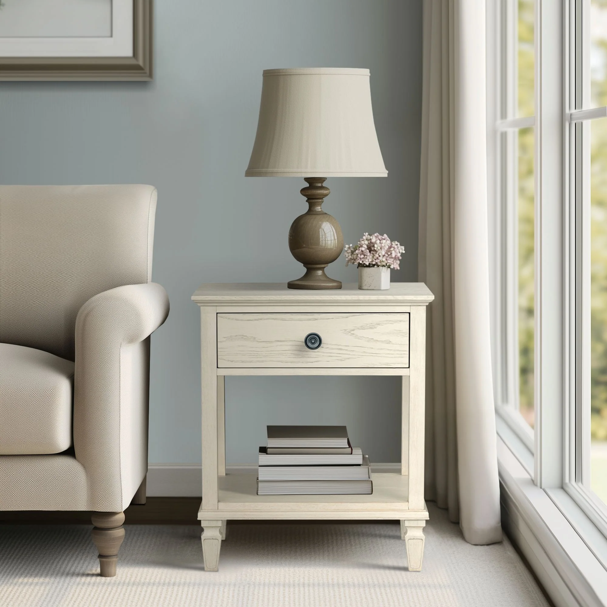 Victoria one-drawer wood bedside table with shelf - Image 37