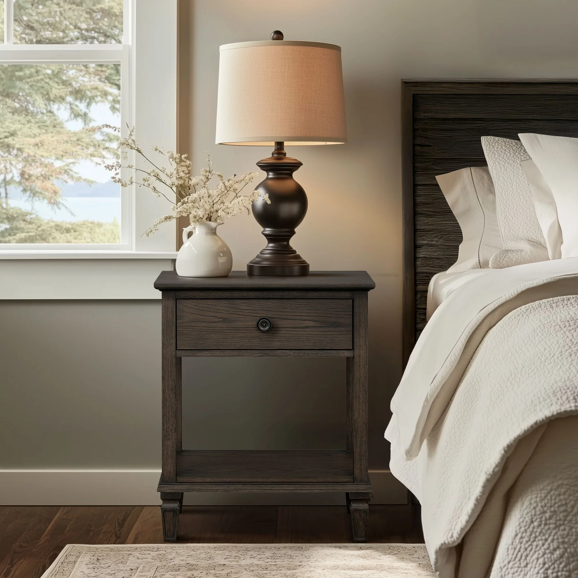 Victoria one-drawer wood bedside table with shelf - Image 49