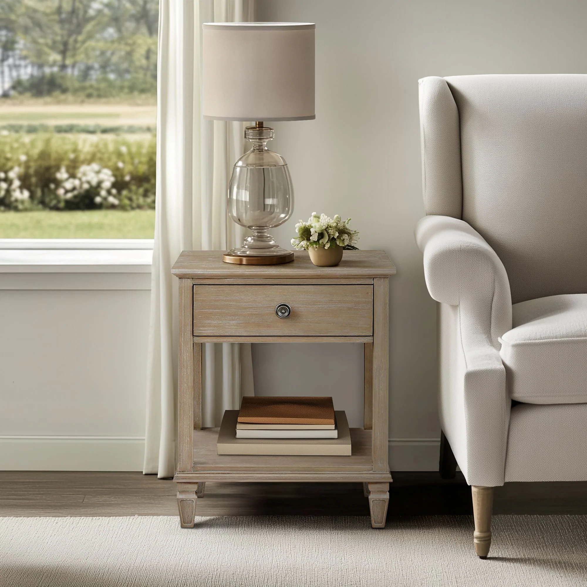 Victoria one-drawer wood bedside table with shelf - Image 5