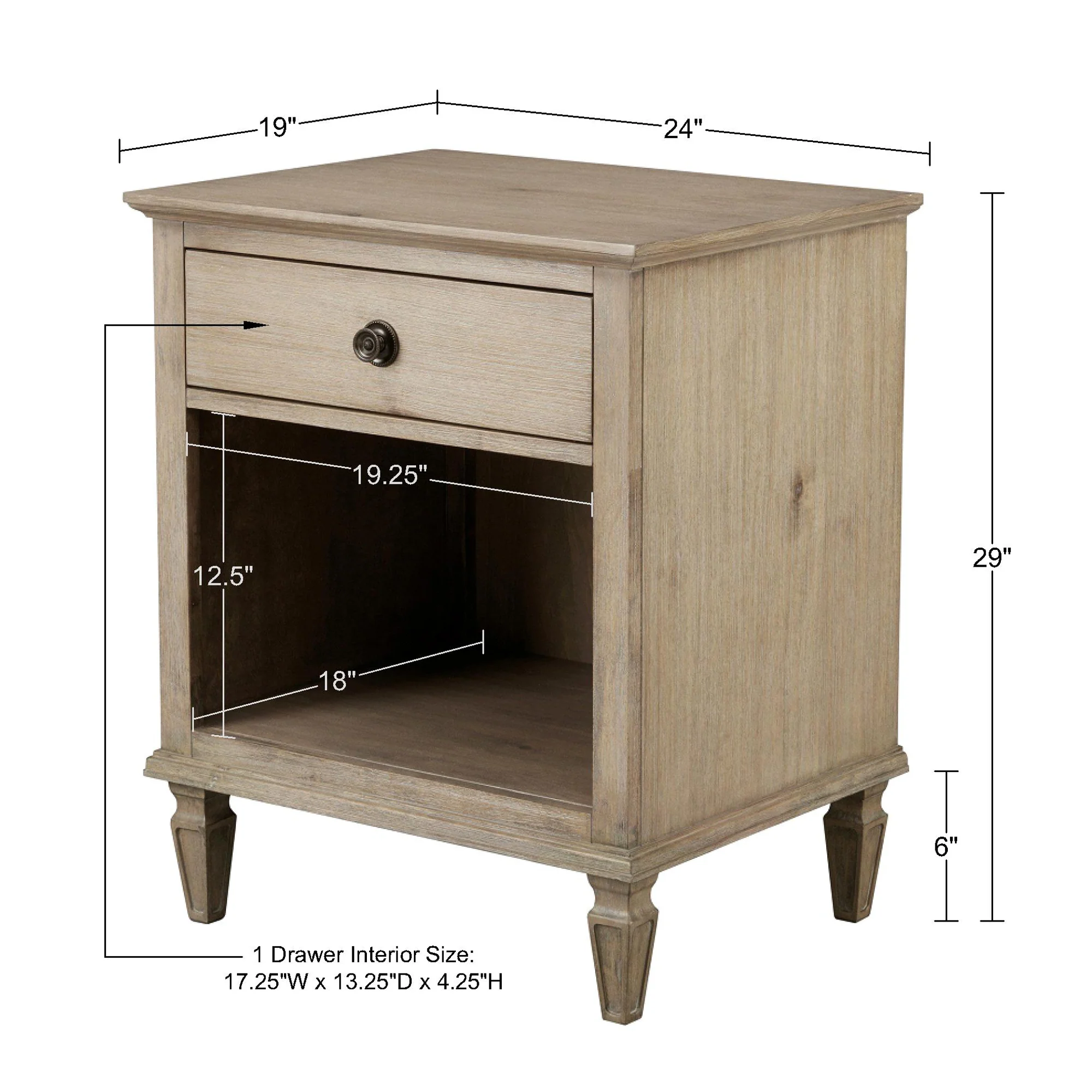Victoria one-drawer wood nightstand with shelf - Image 10