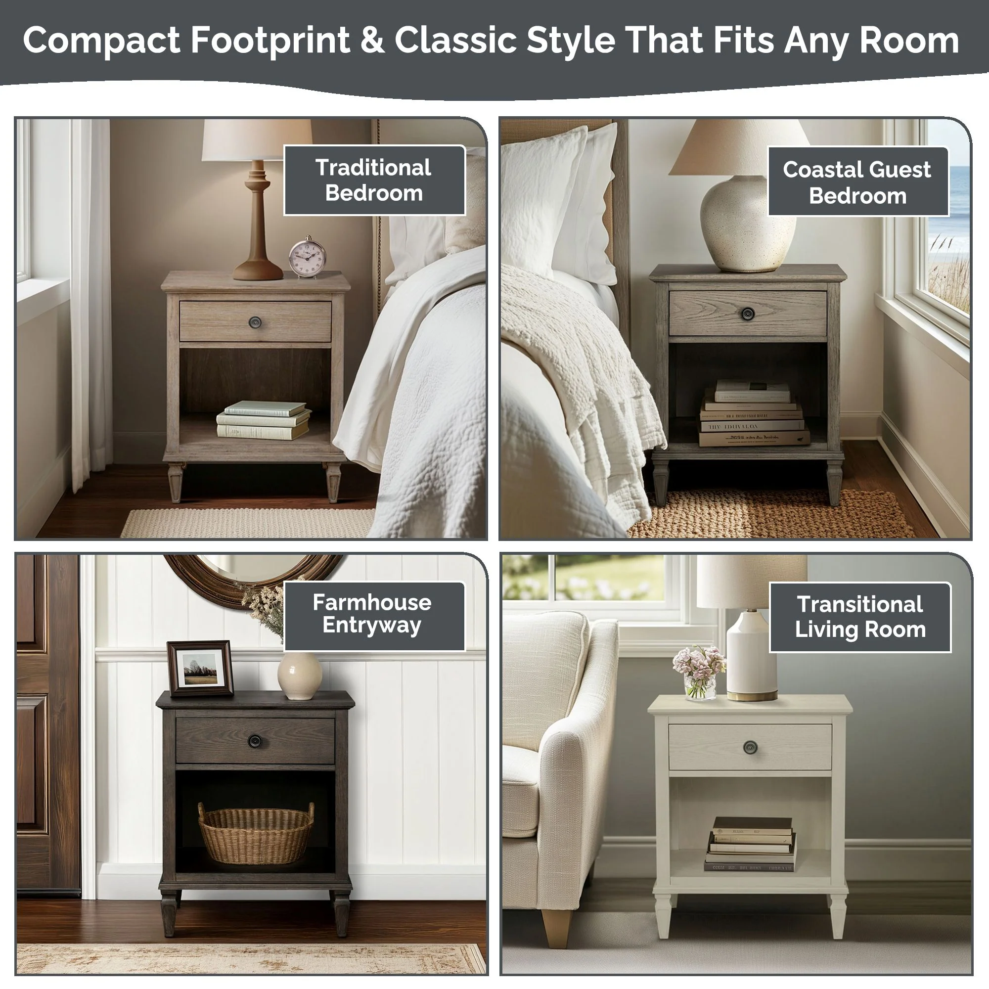 Victoria one-drawer wood nightstand with shelf - Image 11
