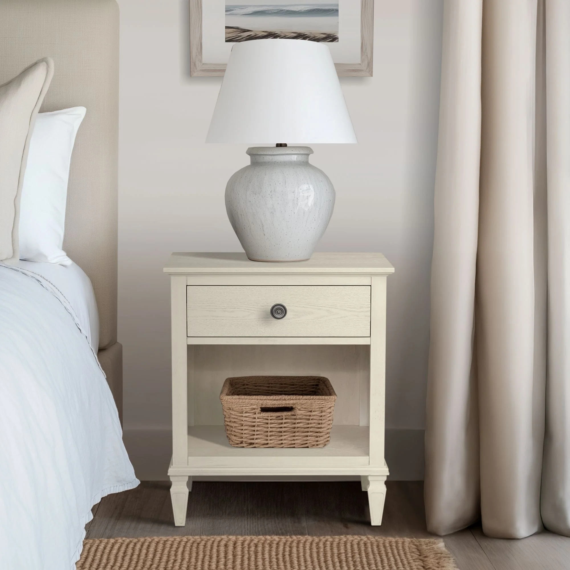 Victoria one-drawer wood nightstand with shelf - Image 15