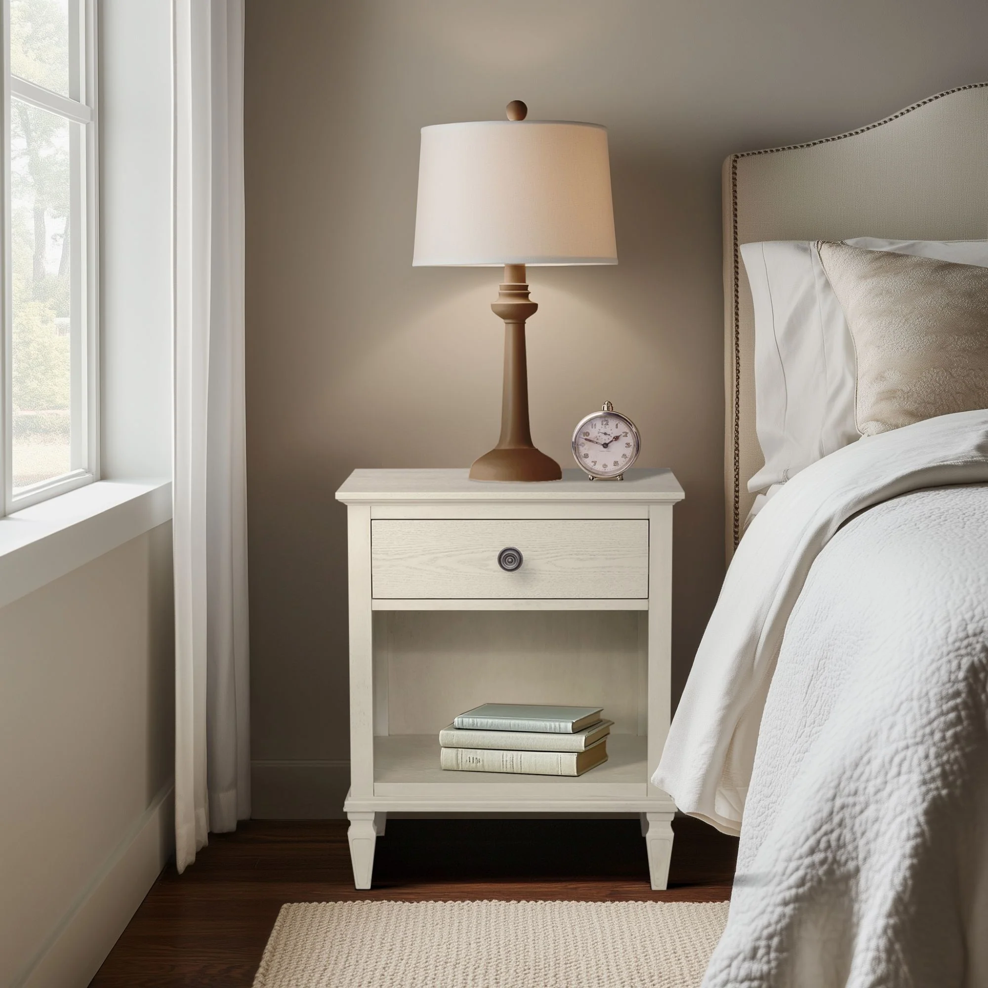 Victoria one-drawer wood nightstand with shelf - Image 16