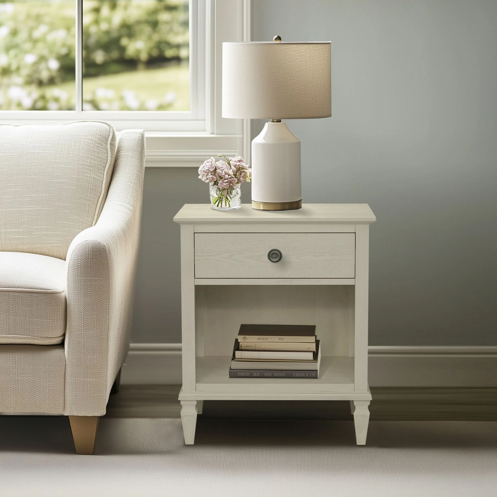 Victoria one-drawer wood nightstand with shelf - Image 18