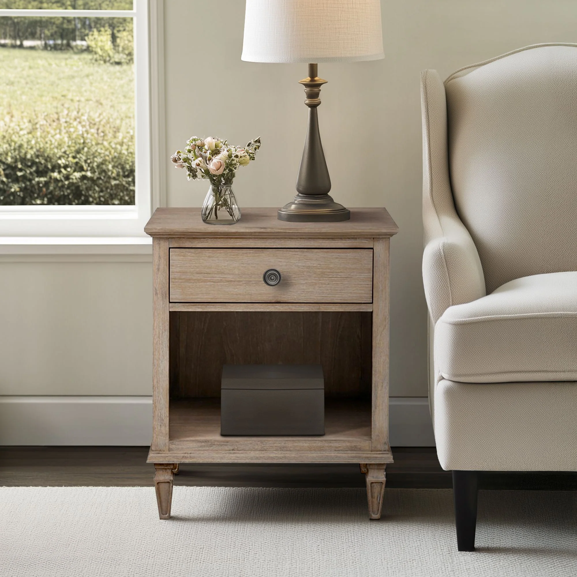 Victoria one-drawer wood nightstand with shelf - Image 3