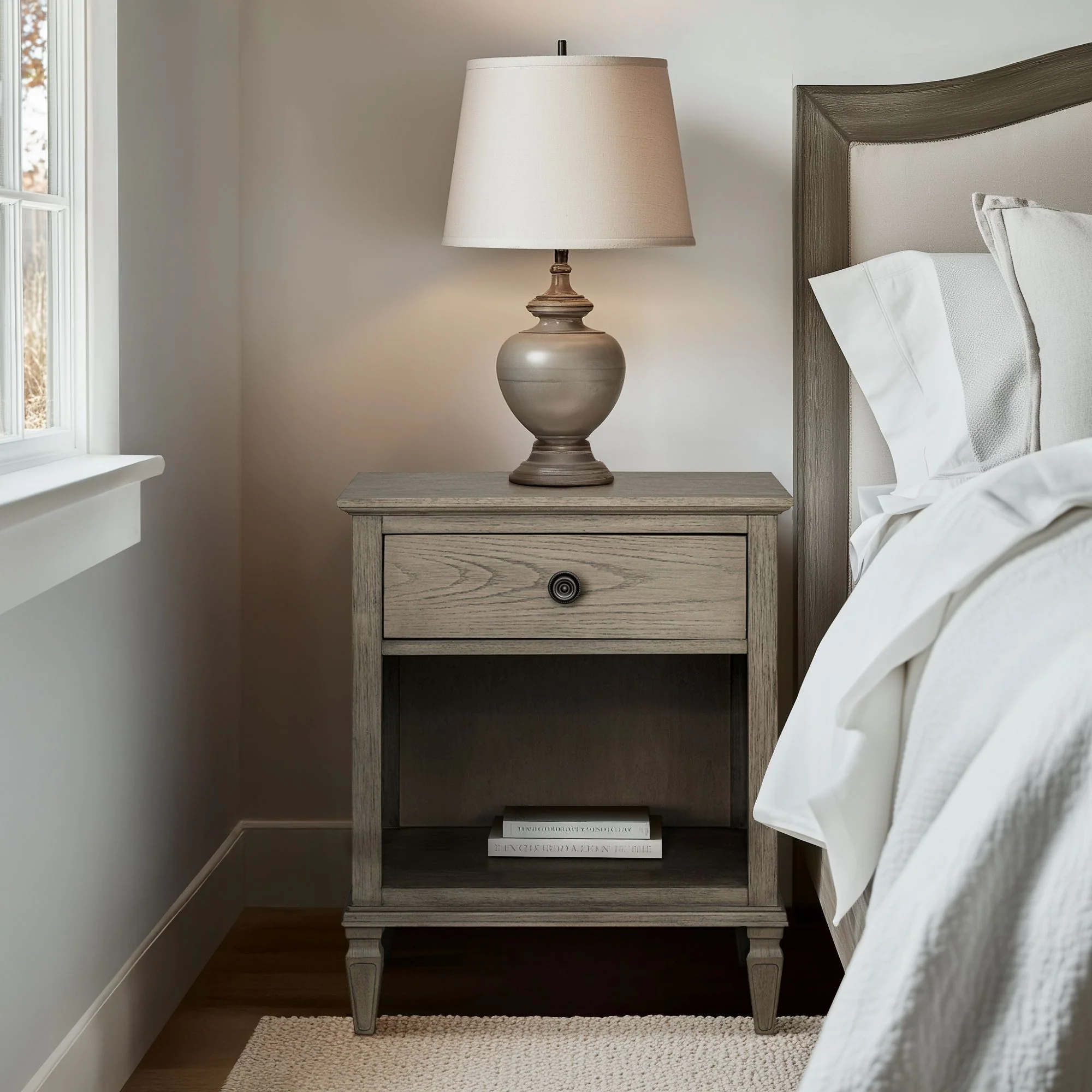 Victoria one-drawer wood nightstand with shelf - Image 32