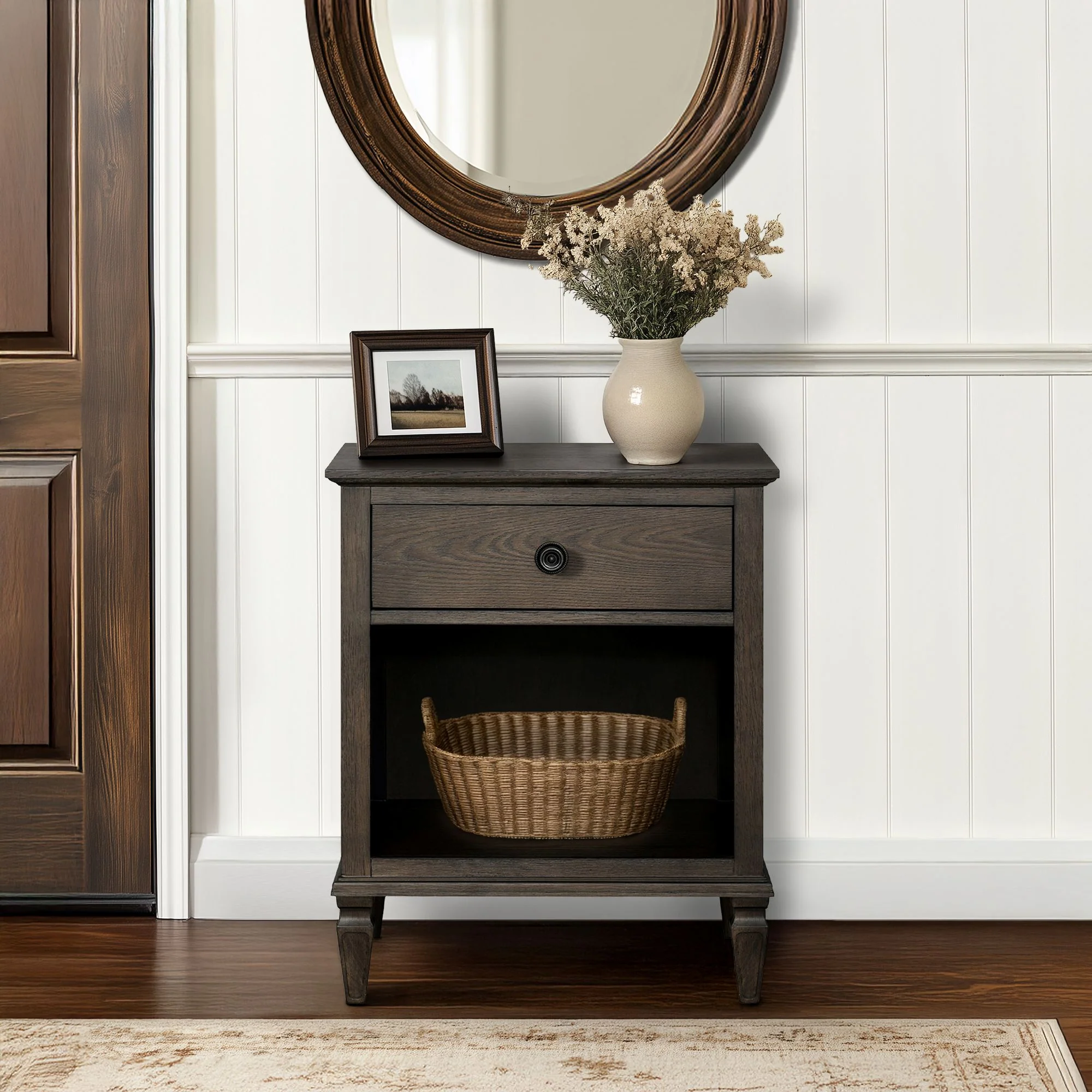 Victoria one-drawer wood nightstand with shelf - Image 45