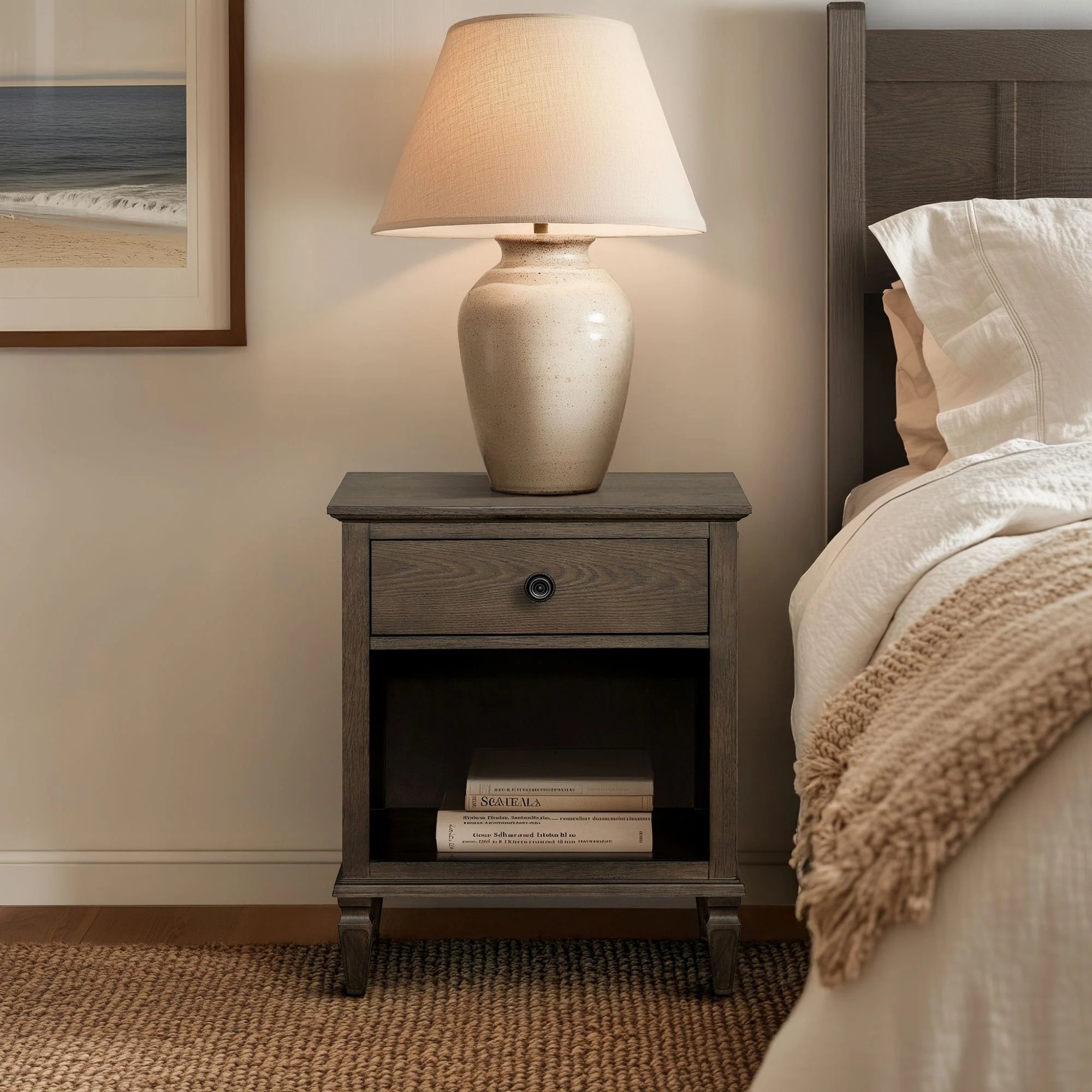 Victoria one-drawer wood nightstand with shelf - Image 47