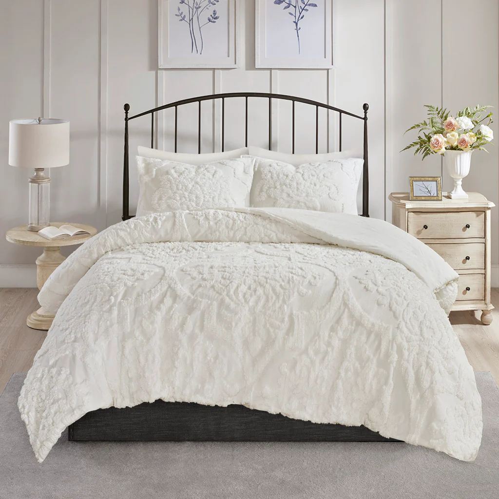 Viola 3-Piece Tufted Cotton Chenille Damask Comforter Set - Image 13