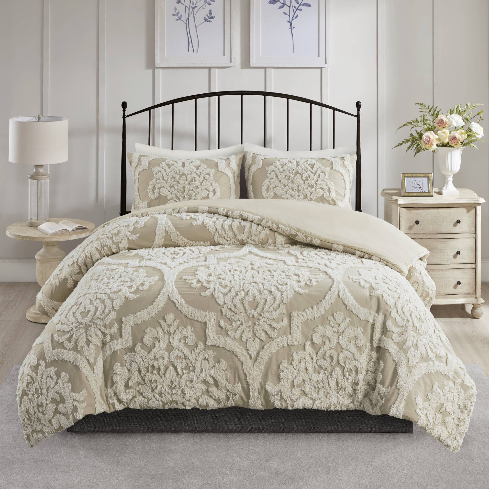 Viola 3-Piece Tufted Cotton Chenille Damask Comforter Set - Image 2