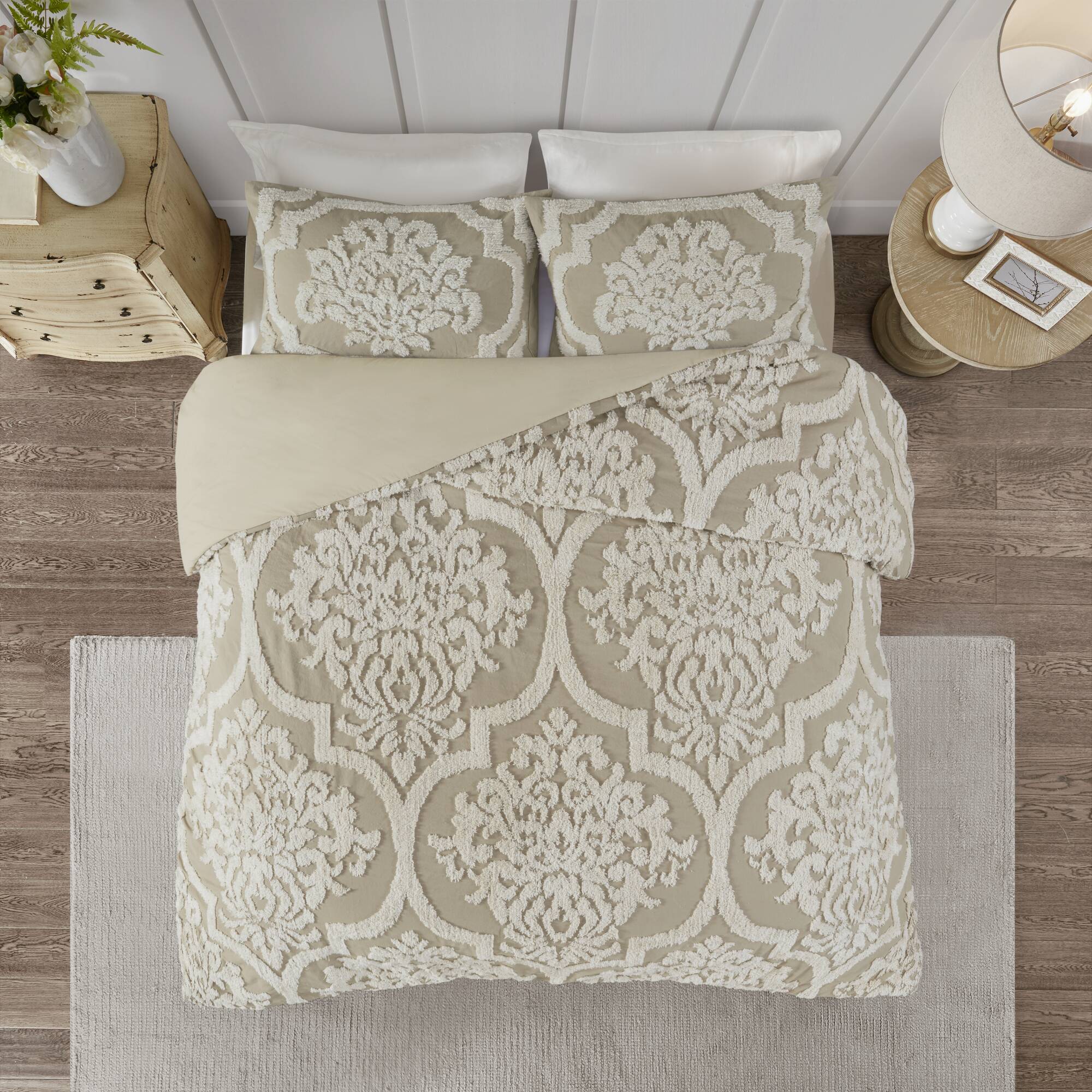 Viola 3-Piece Tufted Cotton Chenille Damask Comforter Set - Image 3