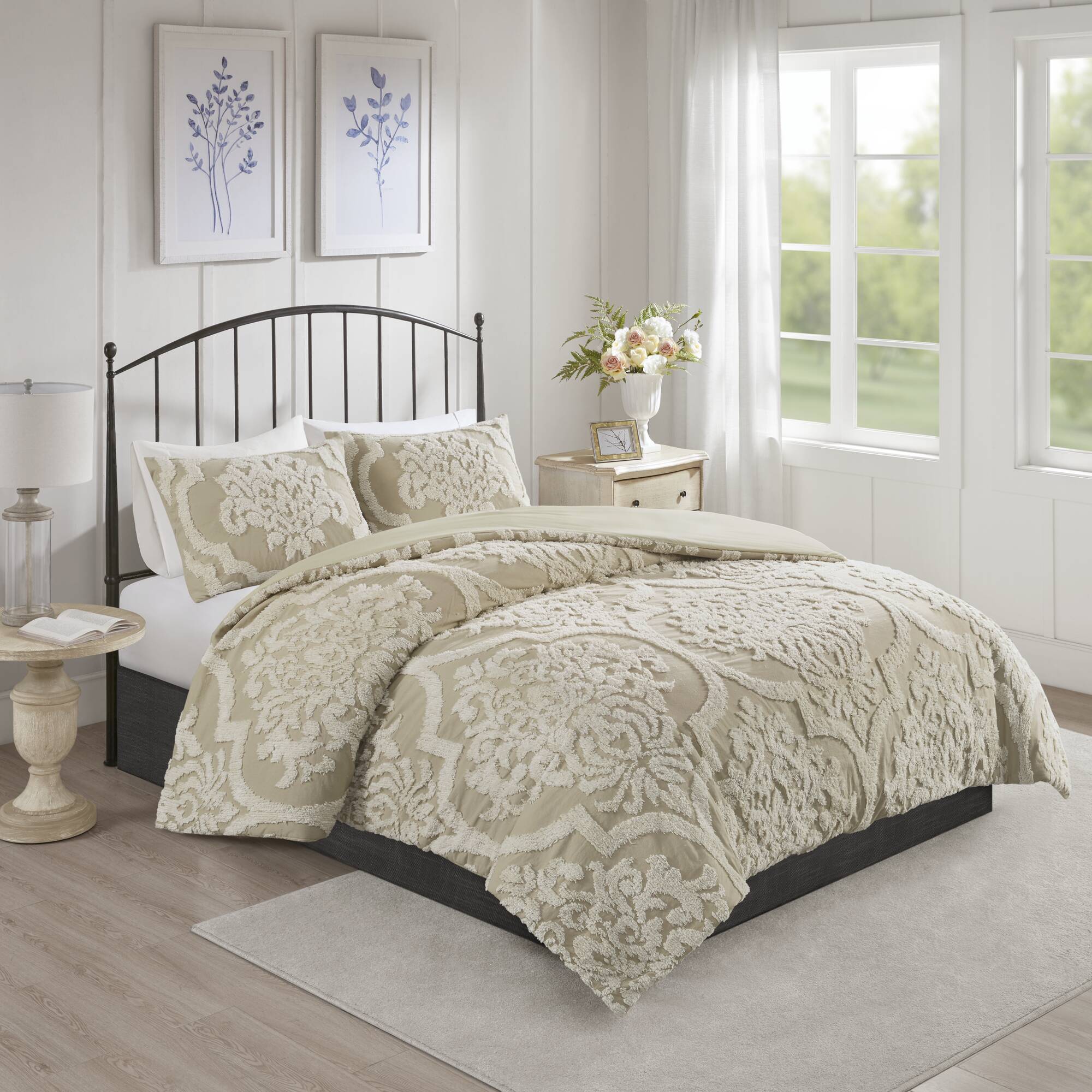 Viola 3-Piece Tufted Cotton Chenille Damask Duvet Cover Set - Image 6