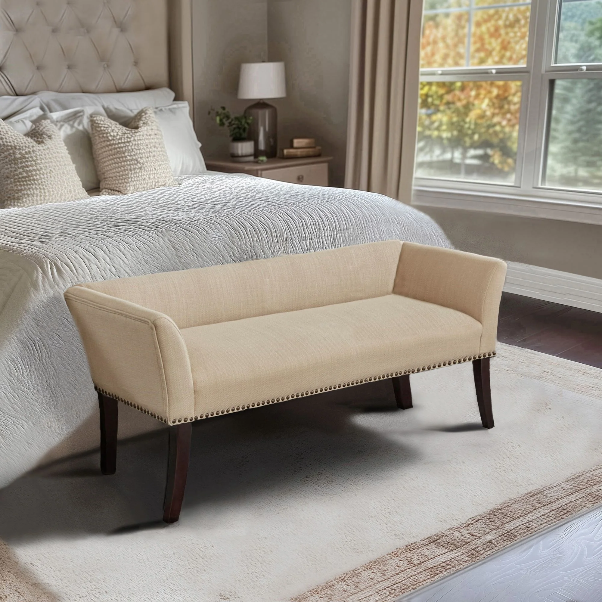 Welburn 49.5" Upholstered Bench with Back & Wood Legs - Image 10