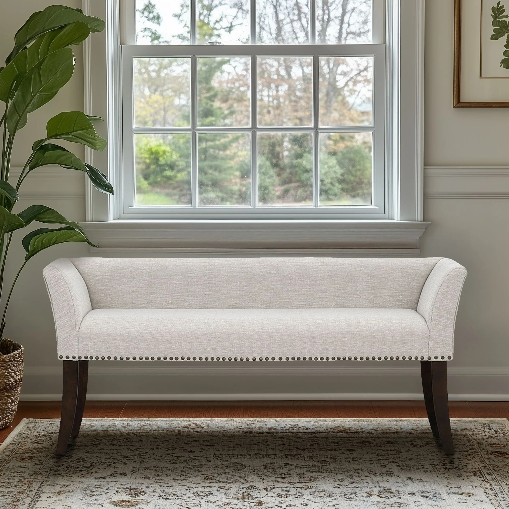 Welburn 49.5" Upholstered Bench with Back & Wood Legs - Image 3