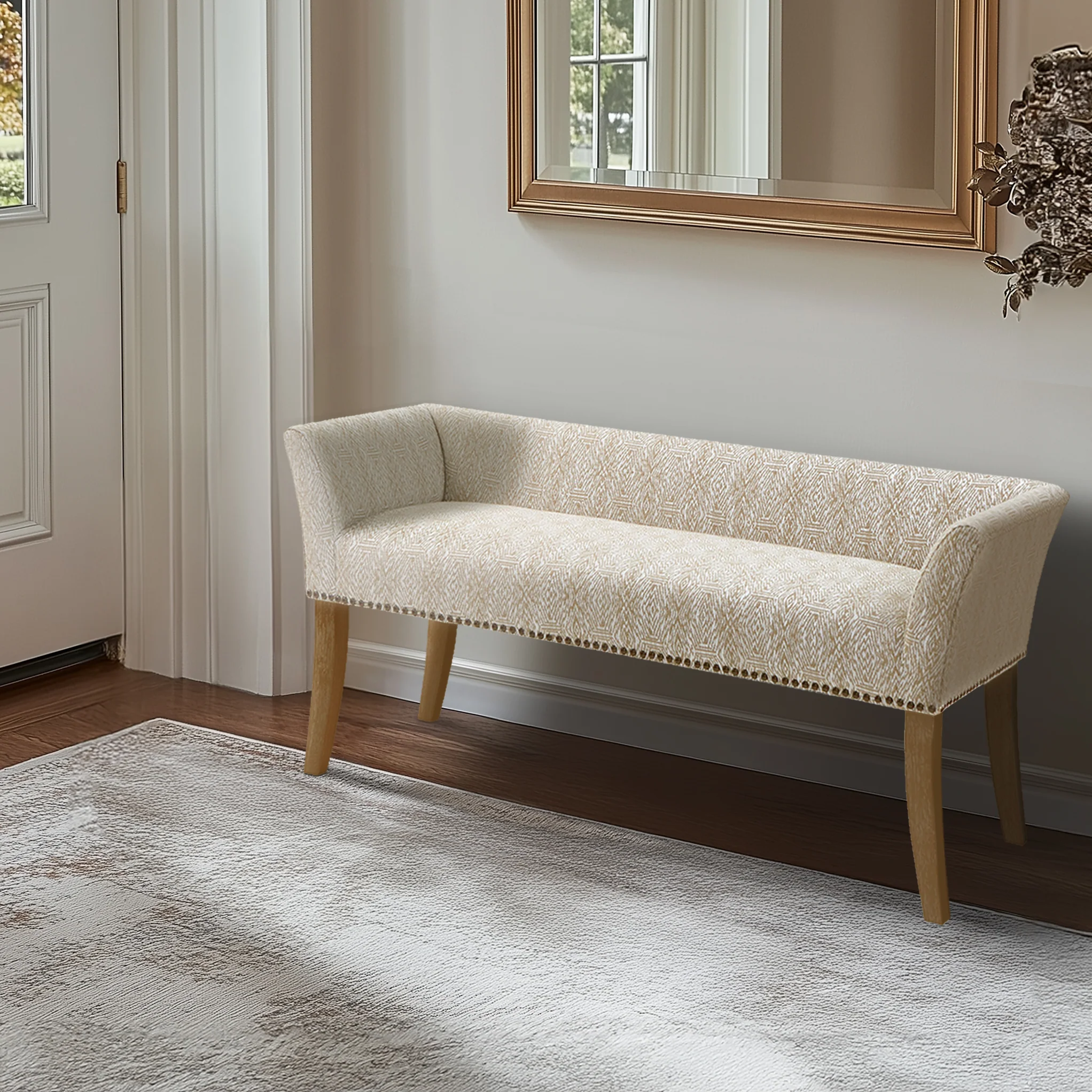 Welburn 49.5" Upholstered Bench with Back & Wood Legs - Image 79