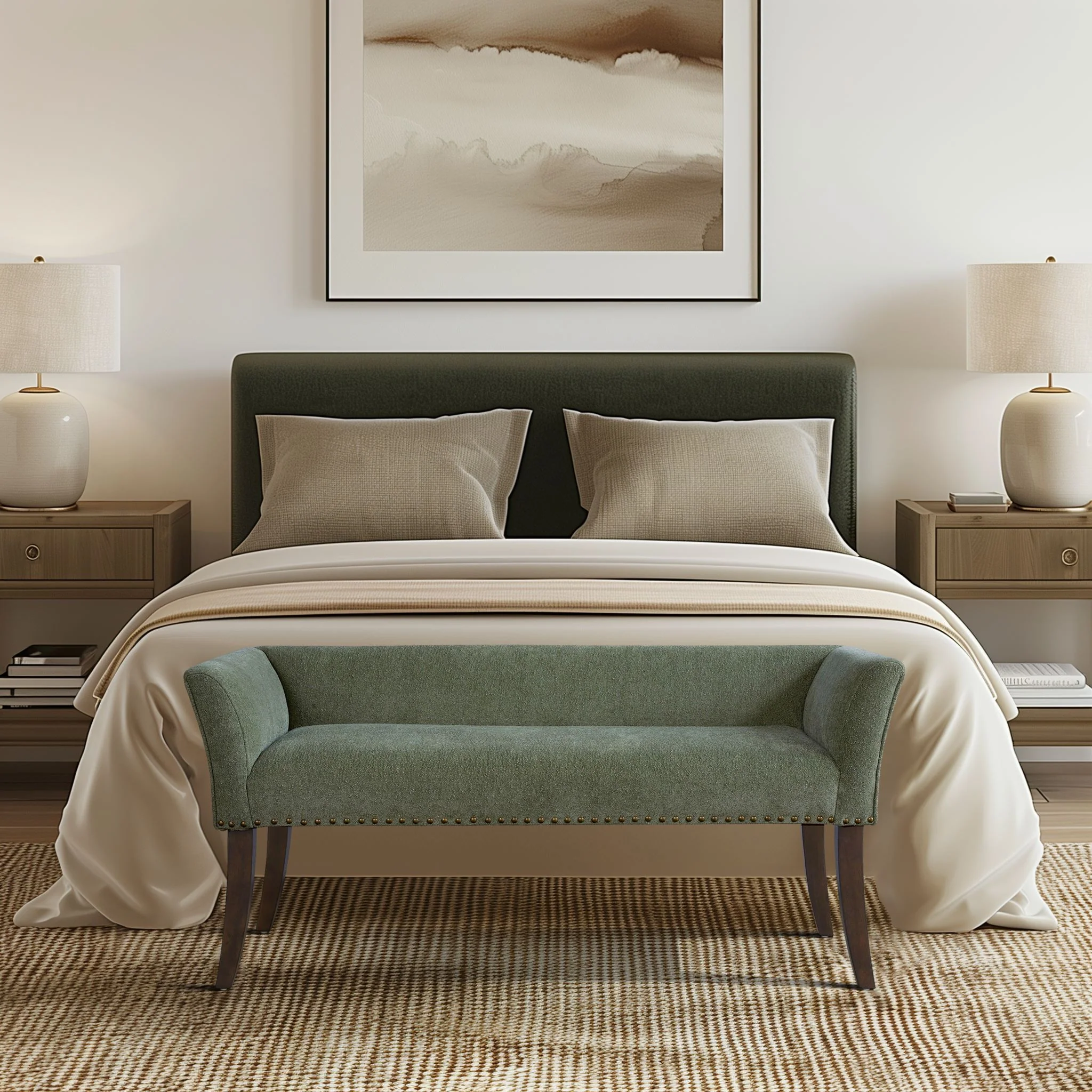 Welburn 49.5" Upholstered Bench with Back & Wood Legs - Image 84