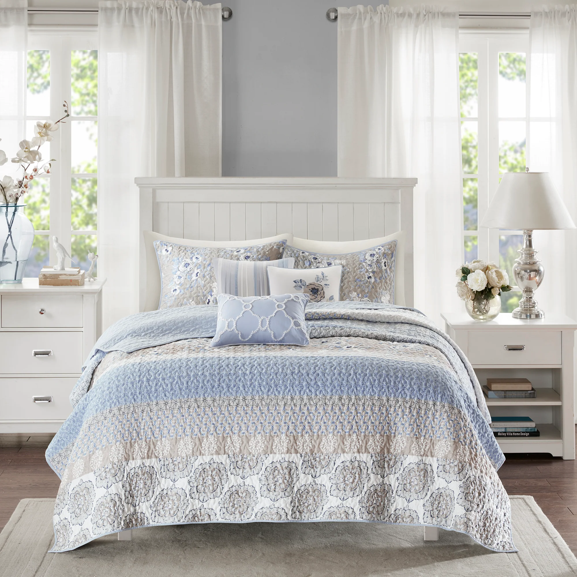 Willa 6-Piece Cotton Quilt Set with Throw Pillows - Image 8